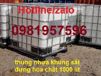 Thùng nhựa khung sắt đựng hóa chất 1000 lít, tank nhựa IBC 1000 lít, bồn nhựa khung sắt 1000 lít